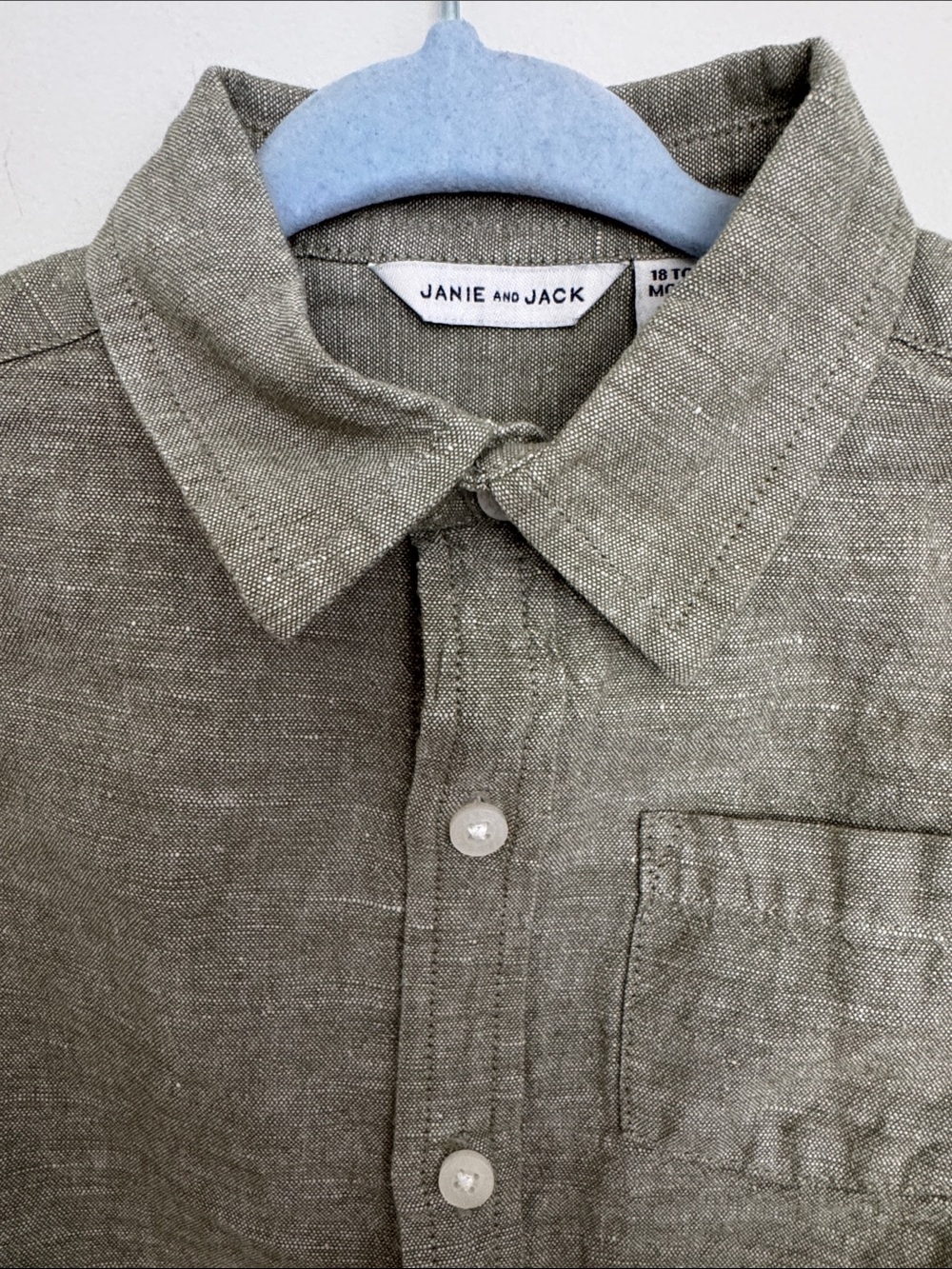 Janie and Jack Olive 100% Linen Button-Down Shirt Boys 18-24 months